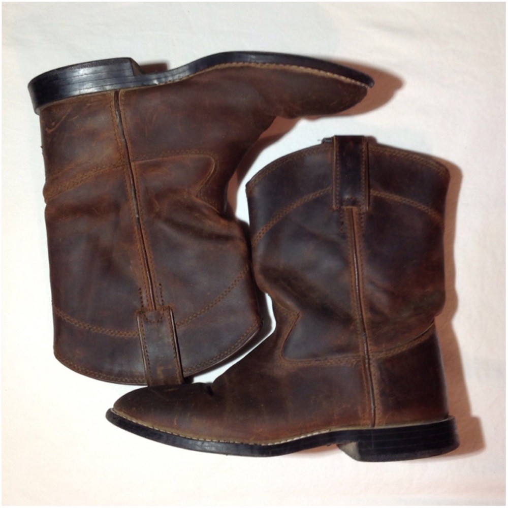Justin Leather Distressed Cowboy Western Boots